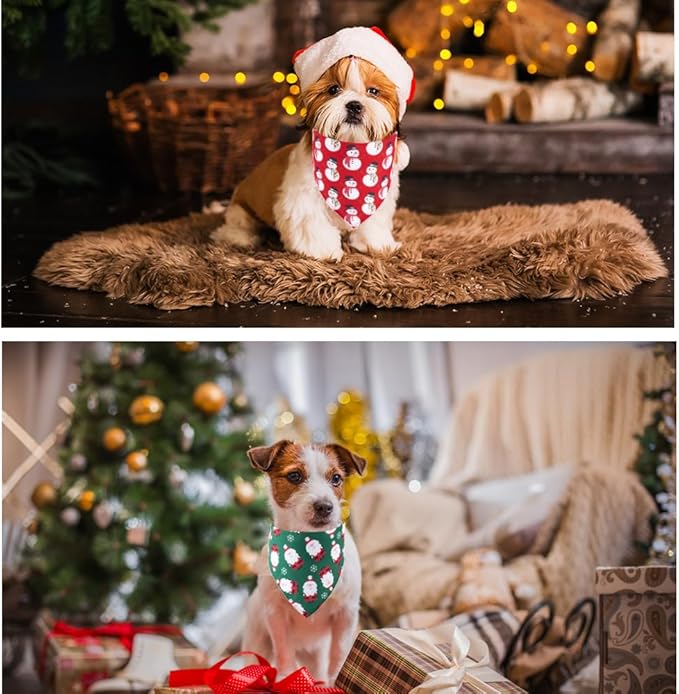 ADOGGYGO 4 Pack Dog Bandana Christmas Scarf Bibs Kerchief Set Pet Christmas Costume Xmas Holiday Bandanas for Small Dogs Pets (Small)