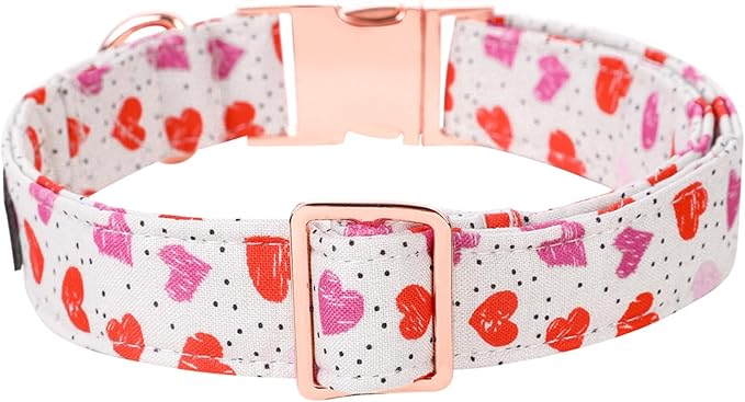 Lionet Paws Valentine Dog Collar, Heavy-Duty Cute Pink Heart Pattern Collar with Metal Buckle Pet for Medium Large Dogs, Neck 16-24 inches