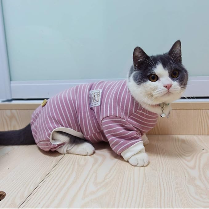 KYEESE Dog PJS Stretchable Strip Dog Jumpsuit Pajamas 4 Legs Pet Puppy Apparel