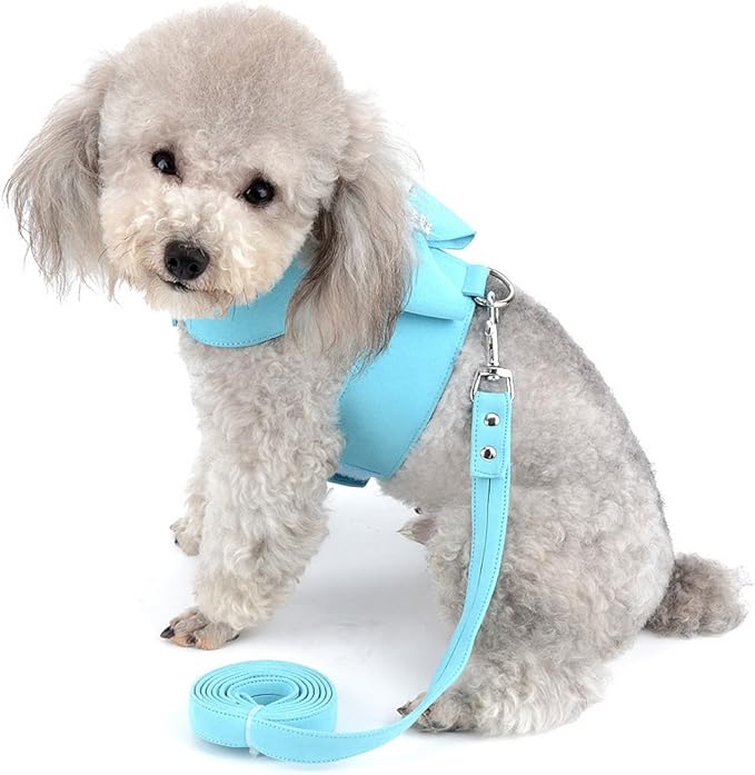 SELMAI Small Pet Dog Cat Bling Rhinestone Harness and Leash Set Bow Girls Soft Ultra Suede Leather, Adjustable/No Pull