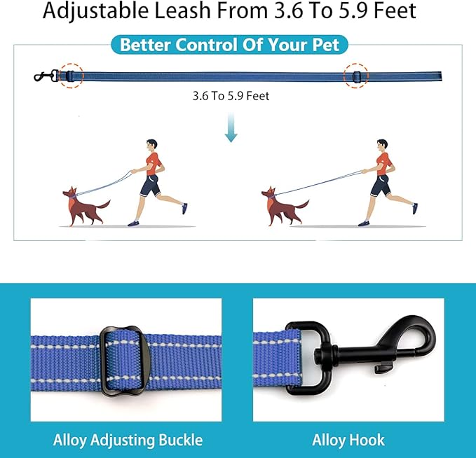 Reflective Dog Collar and Leash Set with Safety Locking Buckle Nylon Pet Collars Adjustable for Small Medium Large Dogs 3 Sizes(Navy Blue&L)