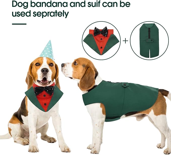 Koser Christmas Dog Tuxedo Suit and Bandana Set - Boys' Dogs Formal Wedding Attire for Large and Medium Dogs: Golden Retriever, Samoyed, Bulldogs