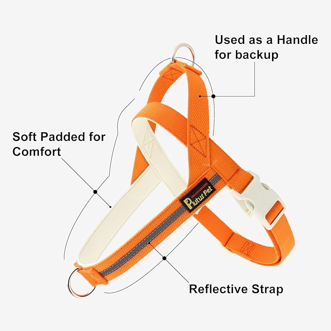 Plutus Pet Cotton Dog Harness and Leash Set, Reflective and Soft Padded, Quick Fit Vest Harness, for Small, Medium and Large Dogs, Orange, XXS