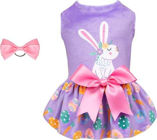 CuteBone White Rabbit Dog Easter Dress Velvet for Small Dogs Girl Eggs Skirt Puppy Purple Dresses Dog Clothes CVA19M-D