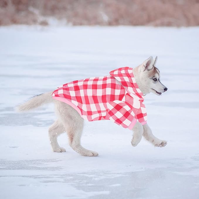 Plaid Dog Sweaters Hoodies Sweatshirts for Dogs Cats, Warm and Soft Cold Weater Coats for Christmas (Pink, Medium)