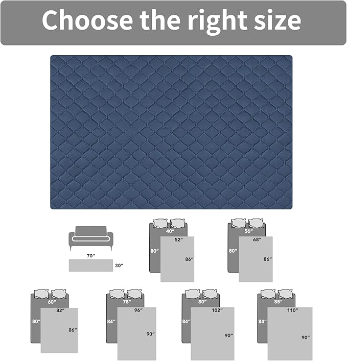 Easy-Going 100% Waterproof Dog Bed Cover Reversible Leak Proof Couch Cover Washable Sofa Cover Furniture Protector Blanket for Pets Kids Children Dog Cat (30x90 Inch, Dark Blue/Light Blue)