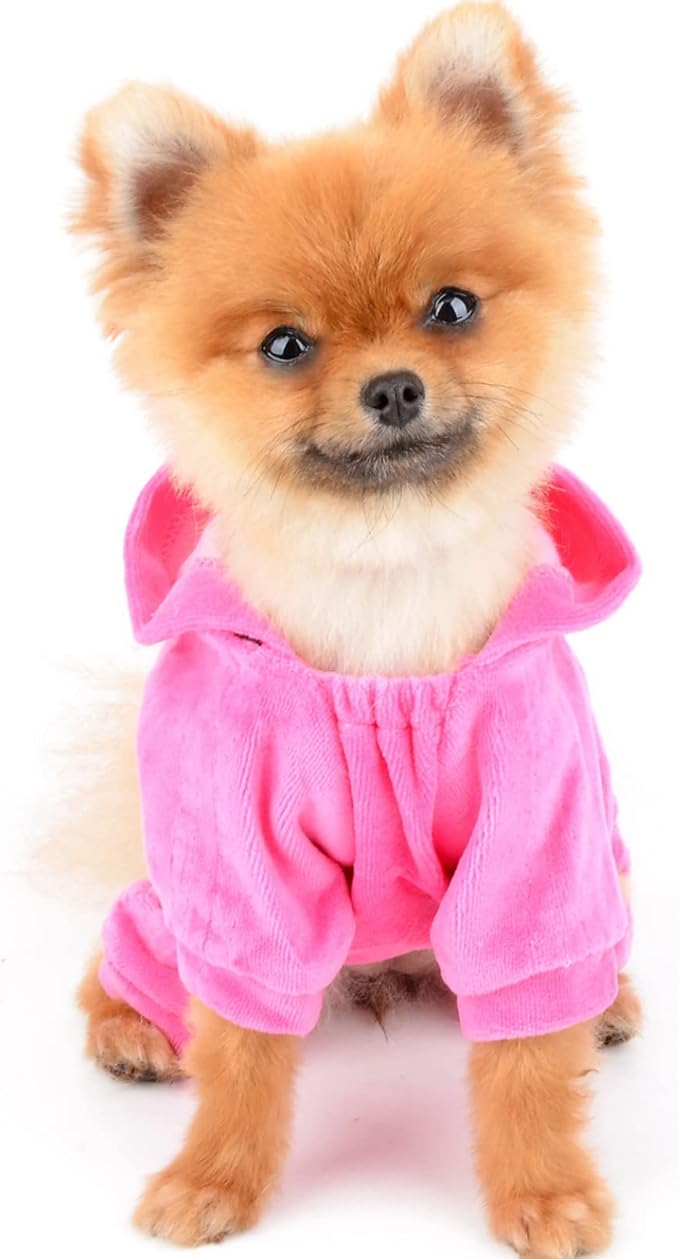 SEIMAI Dog Hoodies Jumpsuit for Small Dog Cat Puppy Rhinestone Crown Soft Velvet Autumn Winter Hooded Pajamas Tracksuit Outfits Sportswear Jacket with Hat Training Outdoor Pink S