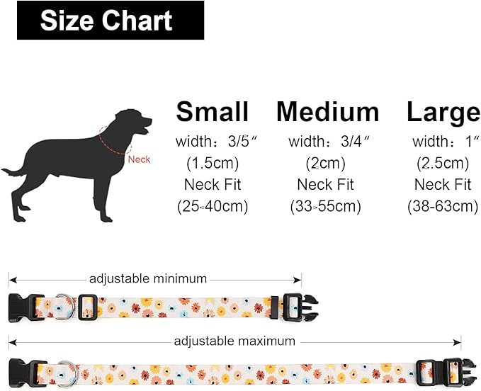 Adjustable Dog Collar with Patterns, Ultra Comfy Soft Nylon Breathable Pet Collar for Small Medium Large Dogs (L, Floral Daisy)