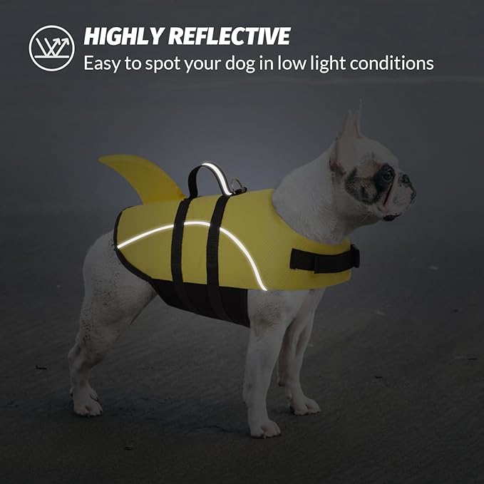 Queenmore Small Dog Life Vest for Swimming, Shark Dog Life Jacket, XS Life Vest for Boating, Puppy Life Jackets for Small Dogs Cats, Pet Floating Dog Swimming Vest with Handle/Leash Hook(Yellow,XS)