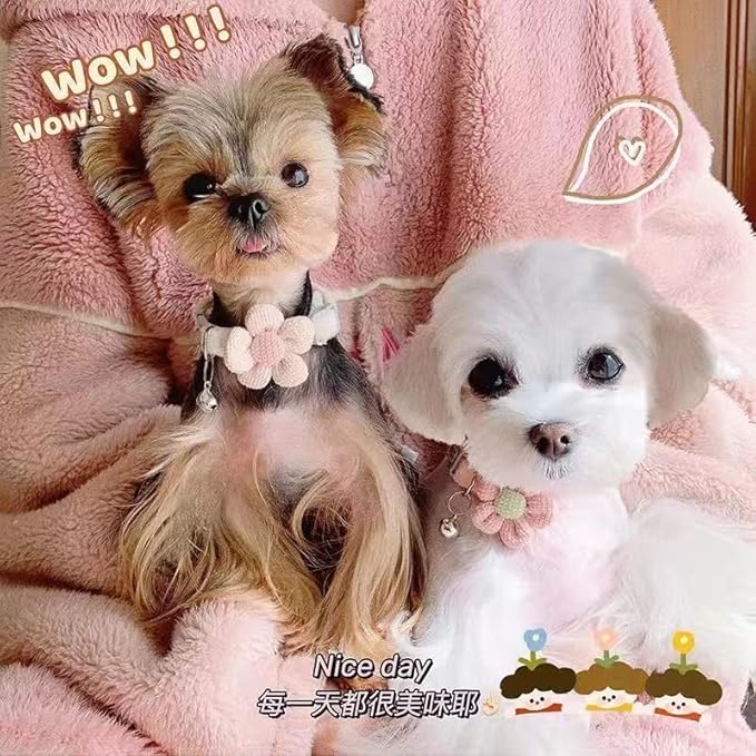 Small Dog Collar with Flower, Puppy Collars for Litter, XS Dog Collars for Small Dogs with Bell for Girl Boy Little Dog (Pink)