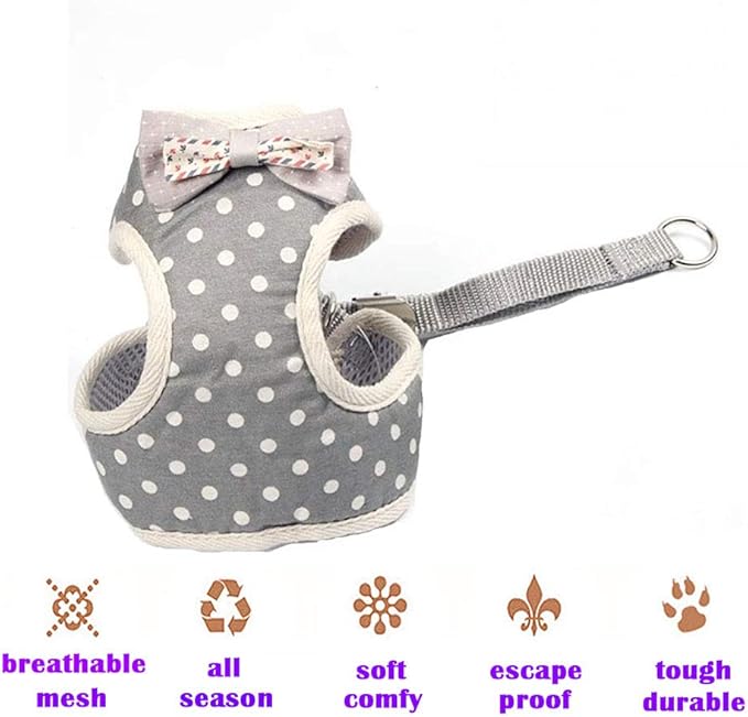 Puppy Harness and Leash Set for Walking Escape Proof Adjustable Soft Padded Mesh Front Vest Harness with Leash and Cute Bows Easy to Put On & Take Off Step in Dog Harness for Small Dogs and Cats