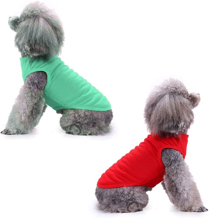 Chol&Vivi Dog Shirt, 4pcs Blank Cotton Shirts Fit for Extra Small to Extra Large Size Dogs, Sleeveless Apparel Soft and Lightweight, Tank Top for All Breeds, Light Blue/Green/Red/Orange, X-Large