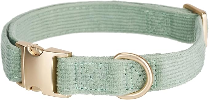 Soft Dog Collar with Metal Buckle Adjustable Durable Comfort Cotton Corduroy Collars for Small Medium Large Dogs Velvet Dog Collars,Green,Small