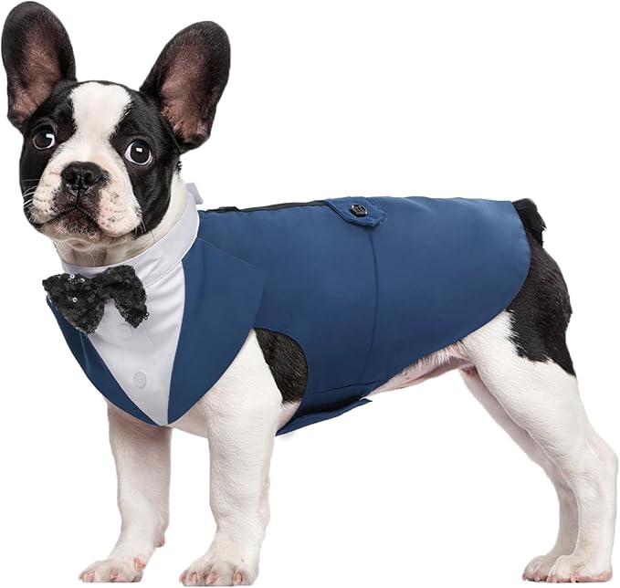 Kuoser Dog Tuxedo Dog Suit and Bandana Set, Dogs Tuxedo Wedding Party Suit, Doggy Prince Bow Tie Shirt Formal Pet Wedding Attire for Large Medium and Small Dogs Golden Retriever Samo Bulldogs
