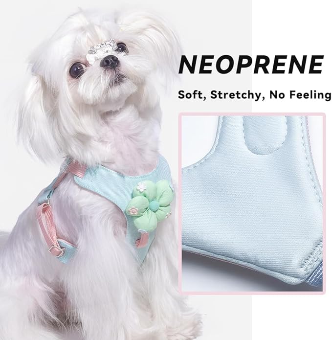 Cute Dog Harness and Leash Set with 2 Flower Patches, Step in Puppy Harness, No Chock Dog Vest for Small Medium Dogs Puppy and Cats (Pink, S)