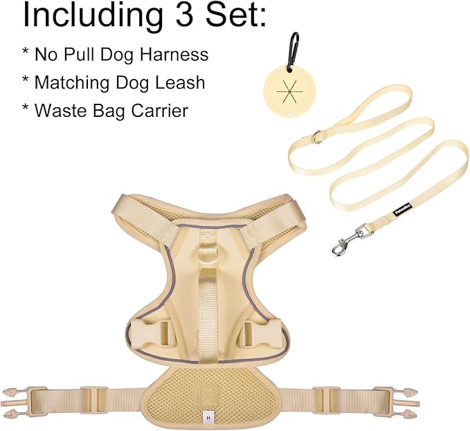 Petmolico Dog Harness for Small Dogs, Cute Harness Vest with Two Leash Clips and Soft Handle, Reflective Easy Walk Puppy Vest - Camel, Medium