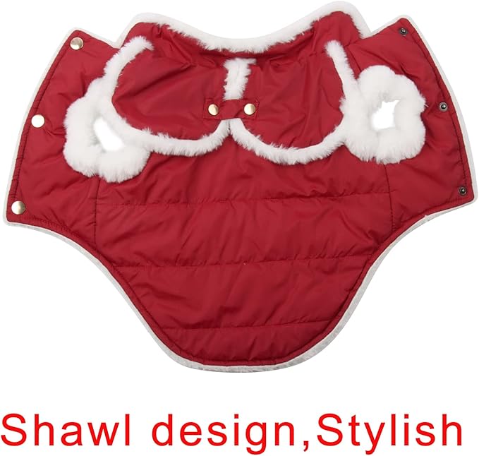 Shawl Design Fleece Lined Warm Dog Jacket for Winter Cold Weather,Soft Windproof Medium Dog Coat,Red XL