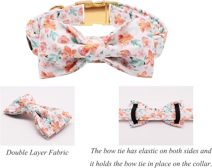 Lionet Paws Dog Collar with Bow Tie - Soft Comfortable Adjustable Collars with Metal Buckle for Large Dogs, Neck 16-24 Inches