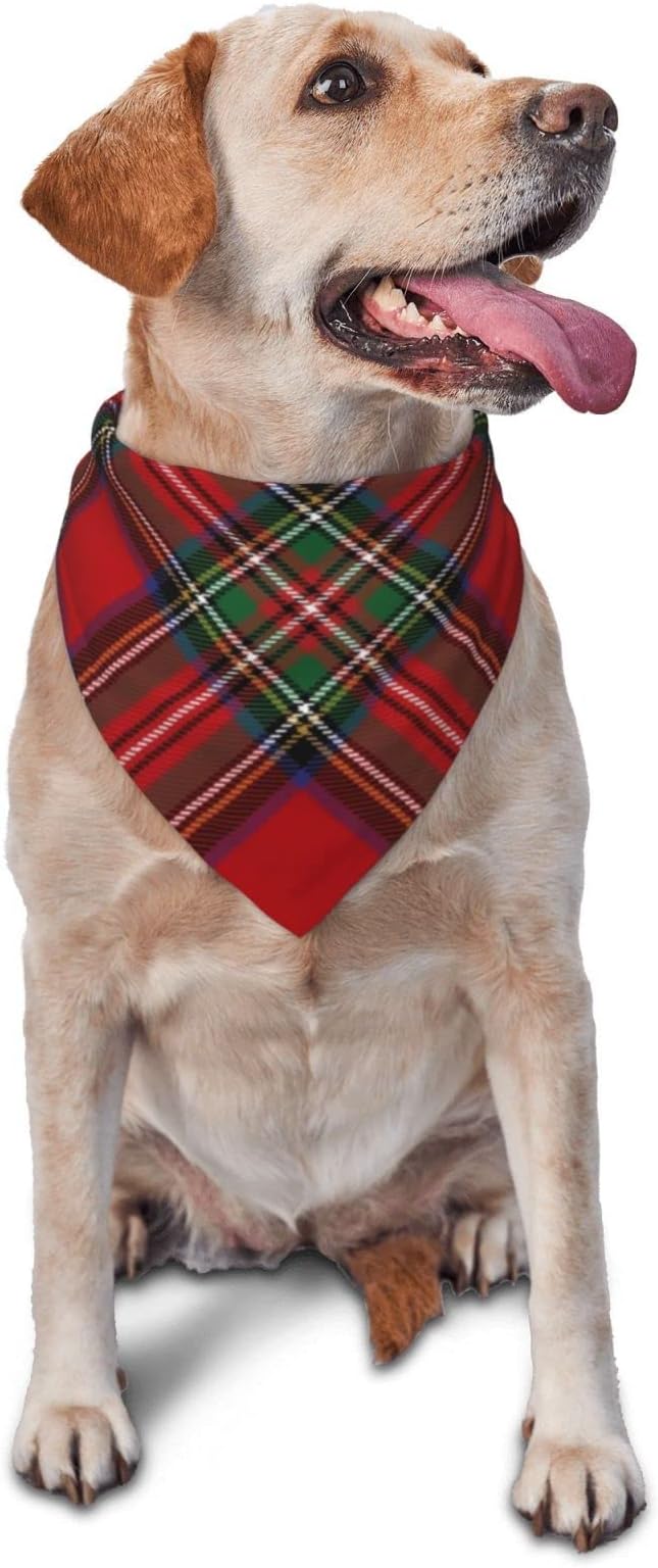 Triangle Plaid Tartan Clan Stewart Red Green Pattern Cat and Dog Scarf, Plaid Pet Scarf for Small to Large Dogs and Cats