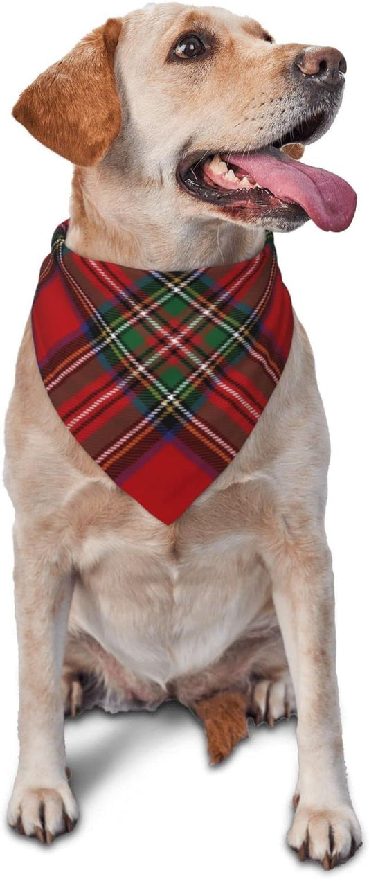 Triangle Plaid Tartan Clan Stewart Red Green Pattern Cat and Dog Scarf, Plaid Pet Scarf for Small to Large Dogs and Cats