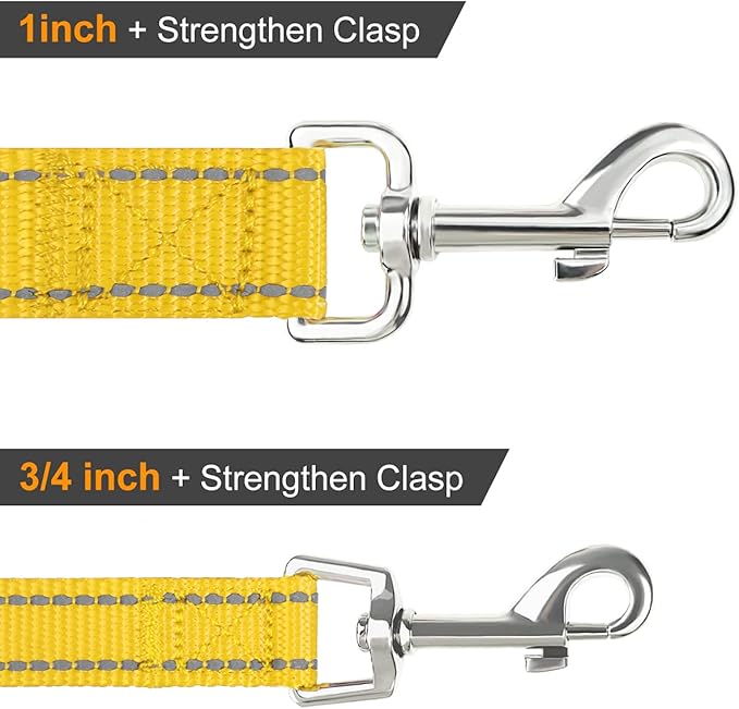 Joytale Double-Sided Reflective Dog Leash, 6 FT/5 FT/4 FT, Padded Handle Nylon Heavy Duty Leashes for Small & Medium Dogs Walking, Yellow, 5FT