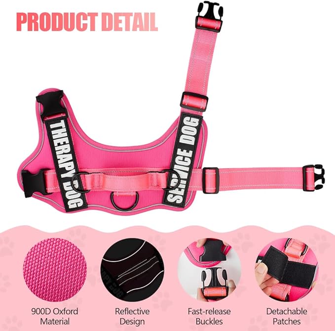 Dog Vest Harness and Leash Set, Animire Reflective Service Dog Vest with 10 Patches, 3 Rings No Choke Pet Vest for Leash Placement, in Training Dog Harness for Small Medium Large Dogs(Hot Pink,XS)
