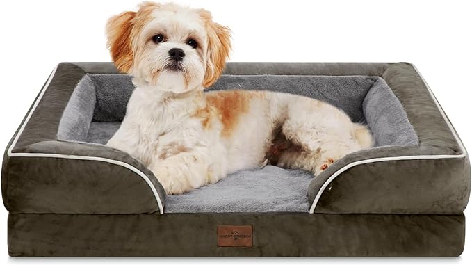 Comfort Expression Small Dog Beds Waterproof Orthopedic Foam Dog Sofa Beds for Small Dogs Comfy Pet Bed with Washable Removable Cover & Non-Slip Bottom(X-Small,Dark Green)
