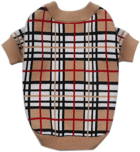 Designer Dog Clothes Sweater Shirt Outfit Small XS Teacup Cute Dogs Puppies French Bulldog Dachshund Chihuahua Cats Maltese Boy Girl (Medium, FurberryPlaid)