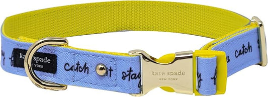 kate spade new york Cute Dog Collar with Gold Metal Details & Plastic Buckle, 15" to 22” Adjustable Dog Collar for Female or Male Dogs, Medium/Large, Raining Cats & Dogs