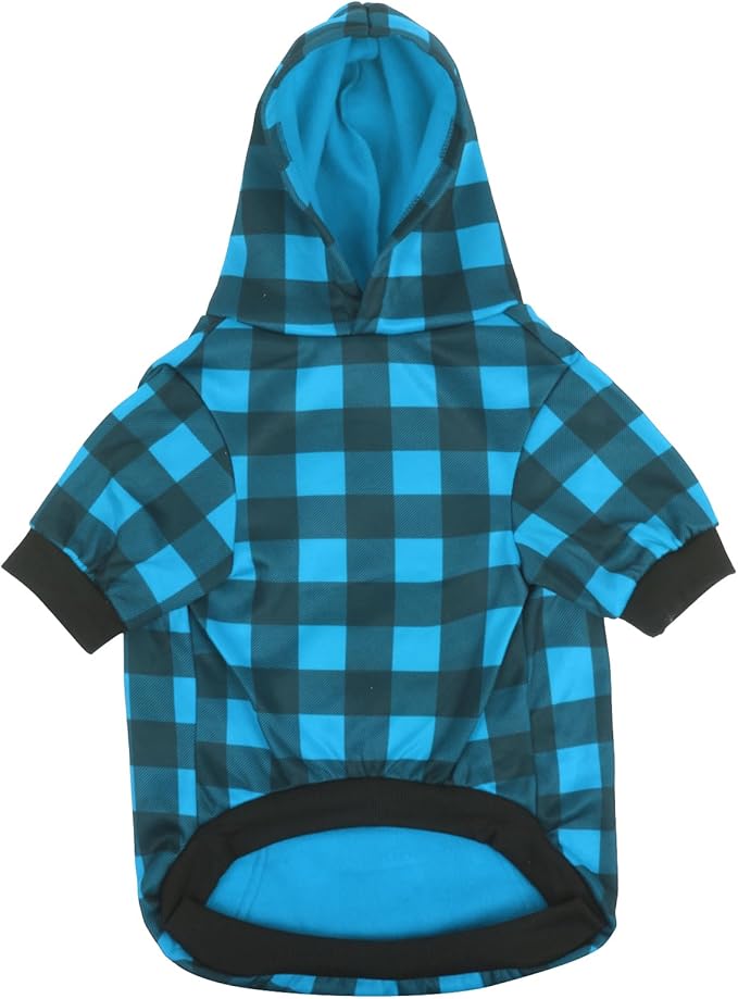 Plaid Dog Sweaters Hoodies Sweatshirts for Dogs Cats, Warm and Soft Cold Weater Coats for Christmas (Blue, Large)