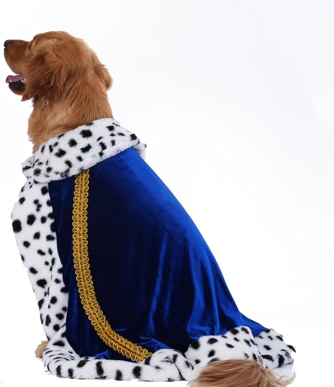 Lovelyshop pet Serial Lux Fur Blue Cat Dog Cloak for Halloween Costumes, King Queen Prince and Princess Cosplay-XL