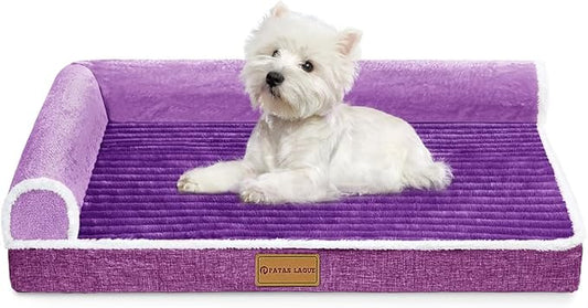 Patas Lague Orthopedic Dog Bed for Medium Dogs 30''X20'', Waterproof Comfortable L Shaped Medium Non-Slip Soft Warm Pet Sofa Sleep Bed mat with Removable Washable Cover, Purple