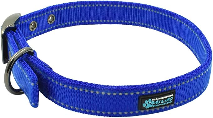 Max and Neo MAX Reflective Metal Buckle Dog Collar - We Donate a Collar to a Dog Rescue for Every Collar Sold (Medium, Blue)