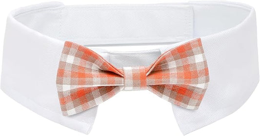 Segarty Dog Bow Tie, Adjustable Orange Plaid Bowtie Collar for Extra Large Dogs, Dog Neck Tie Tuxedo Comfortable Cotton Boy Pets Grooming Accessories for Formal Wedding Holiday Birthday Gift Party