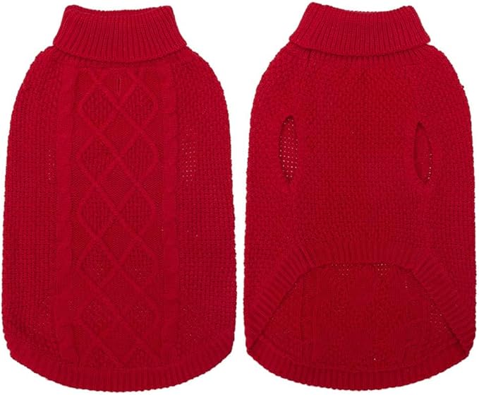 Mihachi Turtleneck Dog Sweater - Winter Coat Apparel Classic Cable Knit Clothes with Leash Hole for Cold Weather, Ideal Gift for Pet in New Year