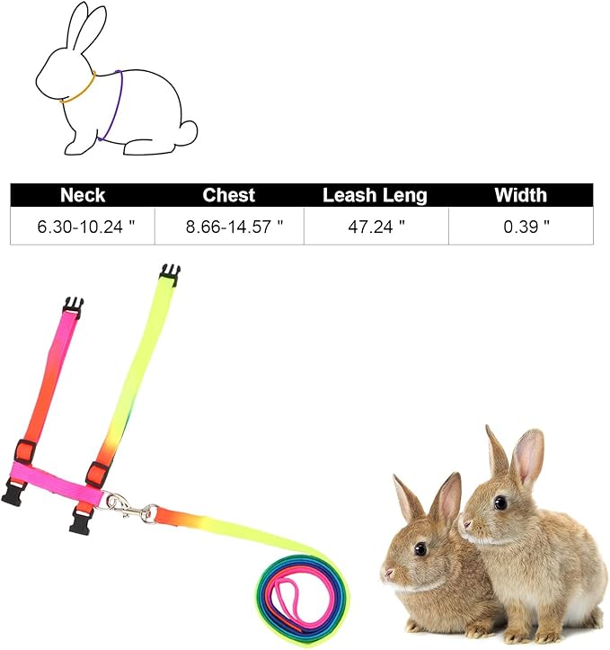 Hypeety Rabbit Harness Lead Leash Soft Nylon, Adorable Colorful Rainbow Adjustable Harness Collar, Outdoor Walking Buckle Leash