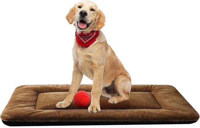 Ultra Soft Dog Bed & Kennel Pad for Medium/Large Dogs, Fit Metal Crates - Washable & Anti-Slip, Cozy Sleeping Mat, Brown 36in