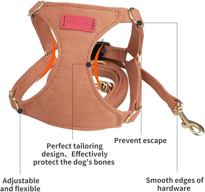 Puppytie No Pull Small Dog Harness with Multifunction Dog Leash,Lightweight Soft Adjustable No Choke Escape Proof Pet Harness Vest Pet Harness Vest,Brown Caramel,S