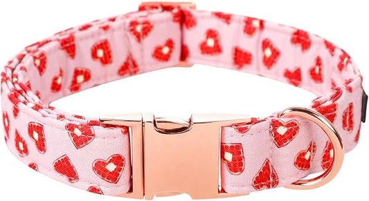 Lionet Paws Valentine Dog Collar, Heavy-Duty Cute Red Heart Pattern Collar with Metal Buckle Pet for Small Medium Dogs, Neck 13.5-22 inches