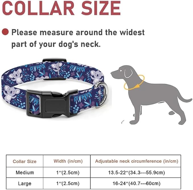 Dog Collar, Cute Dog Collar for Small Medium Large Dogs, Personalized Adjustable Soft Pet Collars with Quick Release Buckle for Walking Running, Cute Blue Koala