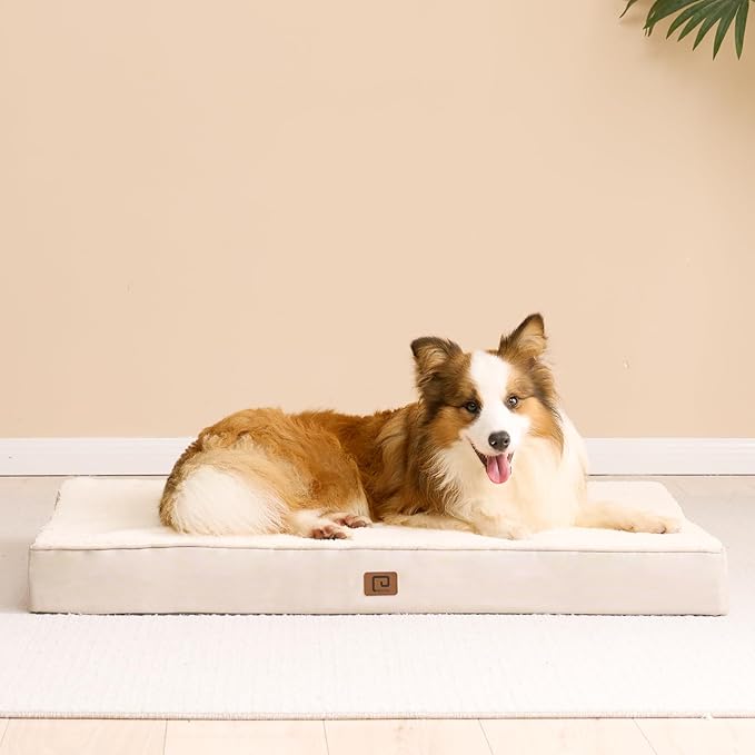 EHEYCIGA Orthopedic XL Dog Beds for Extra Large Dogs with Removable Washable Cover for Crate, Camel, 41x27