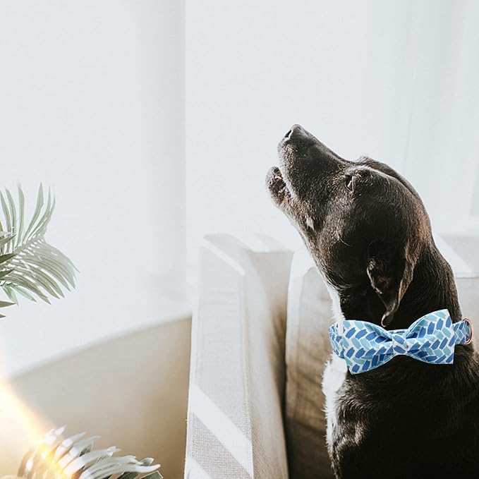 Dog Collar, Blue Print Adjustable Dog Bow Collar Boy Soft Pet Collar Dog Bowtie Duarble Collars for Small Medium Large Dogs