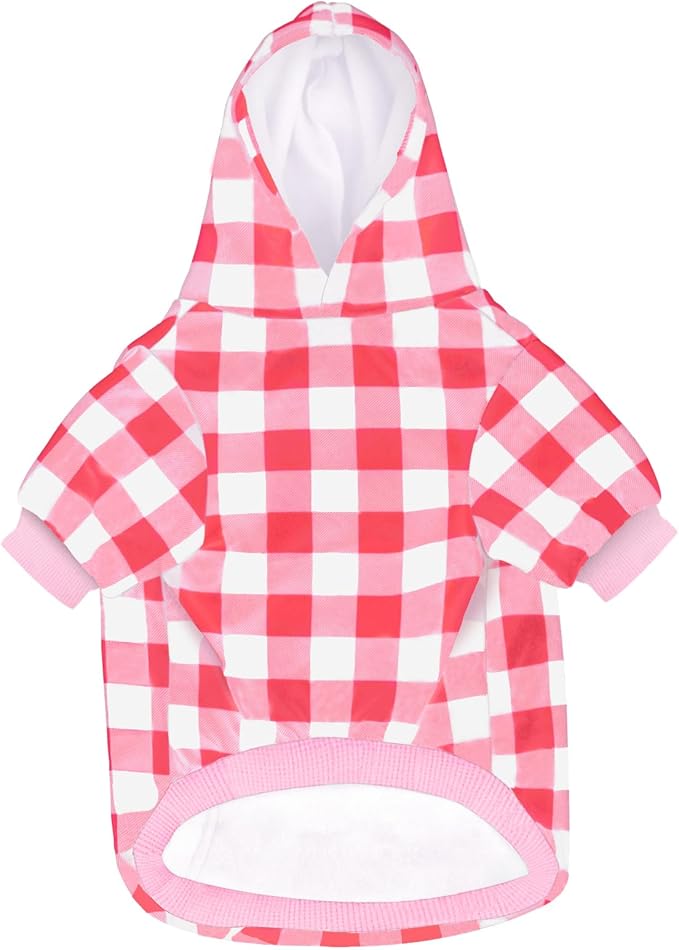 Plaid Dog Sweaters Hoodies Sweatshirts for Dogs Cats, Warm and Soft Cold Weater Coats for Christmas (Pink, Medium)