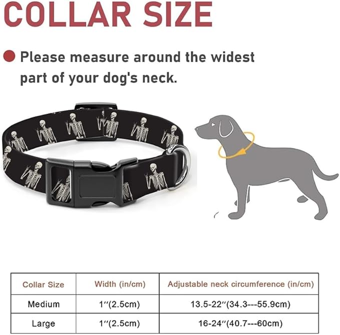 Dog Collar, Cute Dog Collar for Small Medium Large Dogs, Personalized Adjustable Soft Pet Collars with Quick Release Buckle for Walking Running, Cool Rock Skull