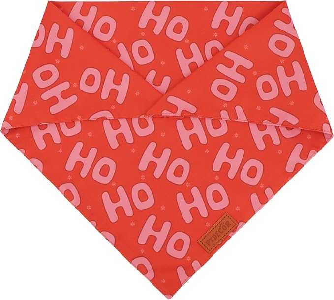 PTDECOR Christmas Dog Bandana, Xmas HOHO Santa Design Reversible Holiday Dog Scarf, Triangle Christmas Bandanas for Small Pets (Small)