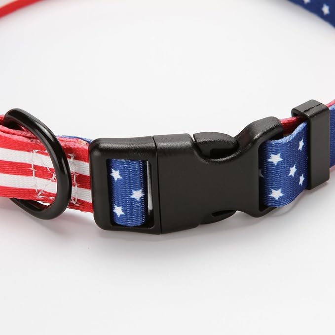USA Flag Dog Collar - Patriotic American Pride Adjustable Pet Collar with Durable Buckle and Comfortable Design (Size M)