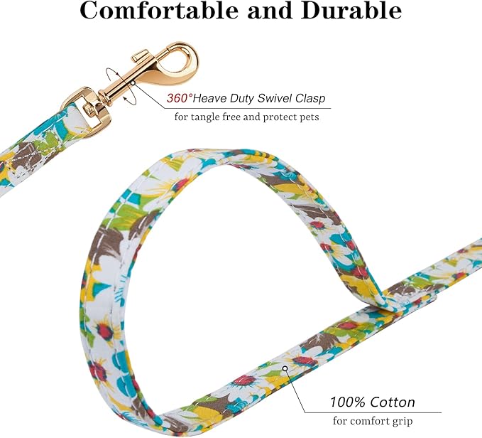 CHEDE No Pull Floral Pattern Dog Harness- Lightweight and Soft Dog Harness, Adjustable Small Dog Harness and Leash Set, with Dog Leash, Suitable for Puppy Small and Medium-Sized Dog