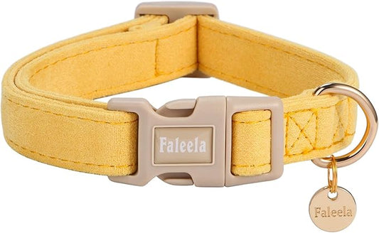 Faleela Dog Collar - Cute & Comfy Cotton Pet Collar, Adjustable Lightweight Design with Quick-Release Buckle, for Small, Medium & Large Dogs - Multiple Styles Available (Medium, Yellow)
