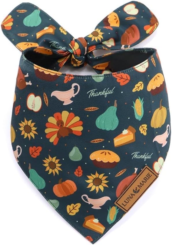 Luxury Pet Birthday Bandanas -Premium & Silky Poly Fabric | 100% Handmade | Custom Shape Dual Layered (Thanksgiving, Large)