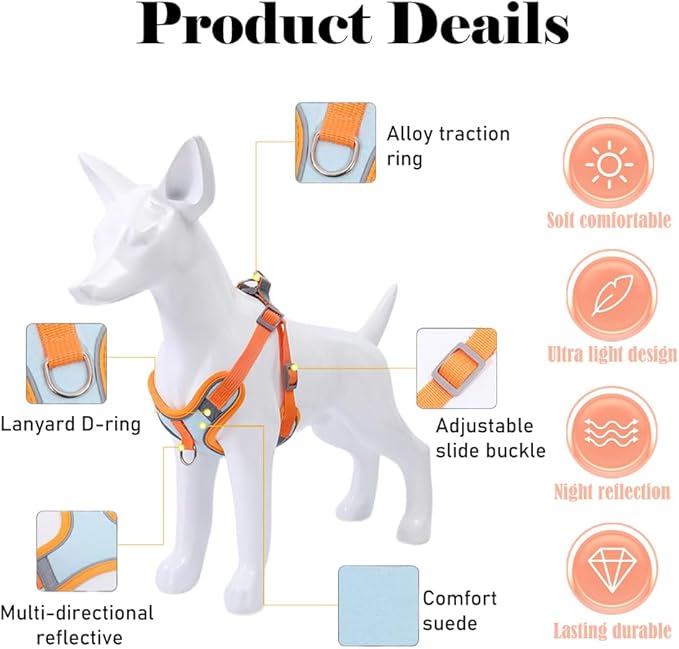 Cat Harness and Leash Escape Proof Adjustable Cat Leash Breathable Cat Vest Harness with Reflective Strips for Small Kitten Puppy Rabbit Orange and Blue (XL)